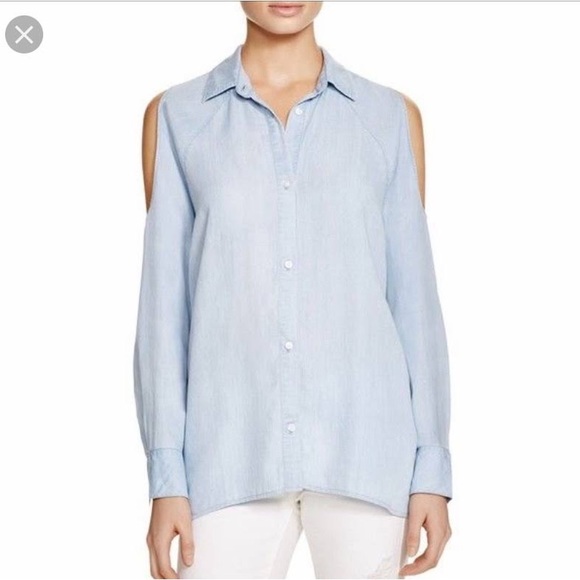 Rails Chambray/Denim Cold Shoulder Button Down shirt - Picture 2 of 7